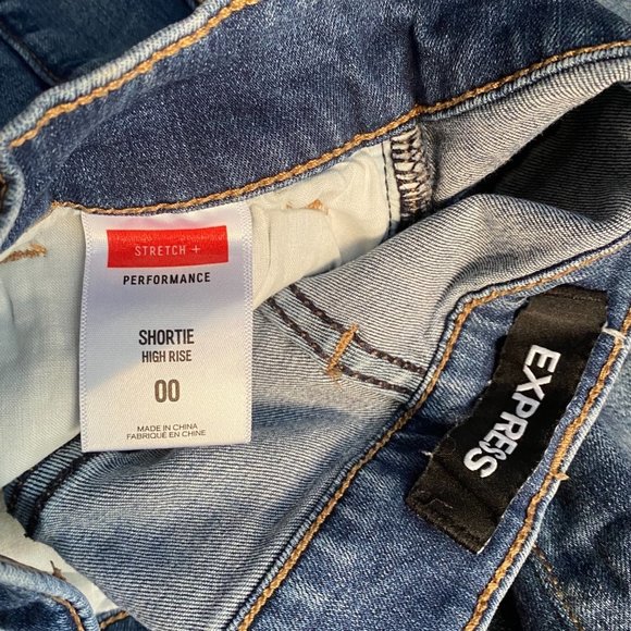 Express shortie high rise waist distressed shorts sz 00 roll cuff - Picture 4 of 8